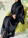 Fashion Lace Stitching Flare Sleeve Lace Abaya