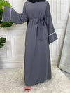 White Lined Double Layered Sleeves Abayas